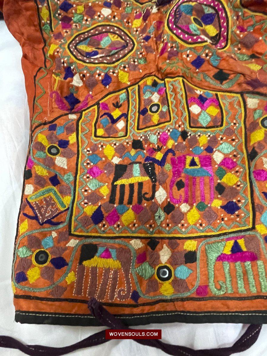 1552 Superb Choli Blouse - Vintage Rabari Embroidery on Mashru cloth Gujarat-WOVENSOULS-Antique-Vintage-Textiles-Art-Decor