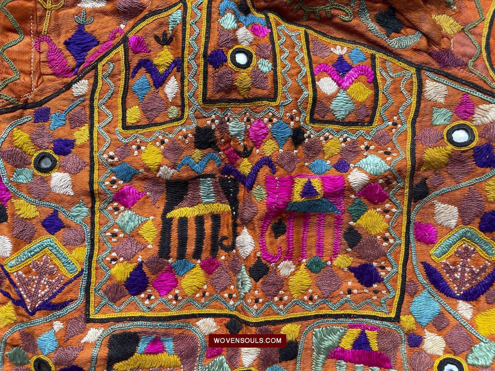 1552 Superb Choli Blouse - Vintage Rabari Embroidery on Mashru cloth Gujarat-WOVENSOULS-Antique-Vintage-Textiles-Art-Decor