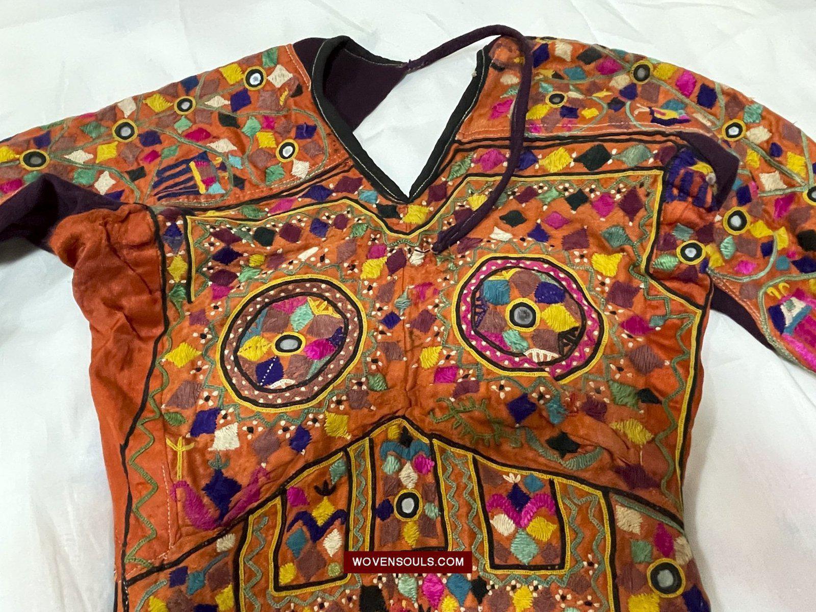 1552 Superb Choli Blouse - Vintage Rabari Embroidery on Mashru cloth Gujarat-WOVENSOULS-Antique-Vintage-Textiles-Art-Decor