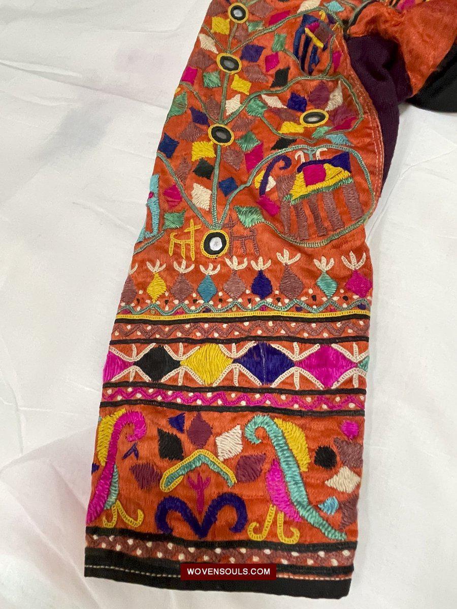 1552 Superb Choli Blouse - Vintage Rabari Embroidery on Mashru cloth Gujarat-WOVENSOULS-Antique-Vintage-Textiles-Art-Decor