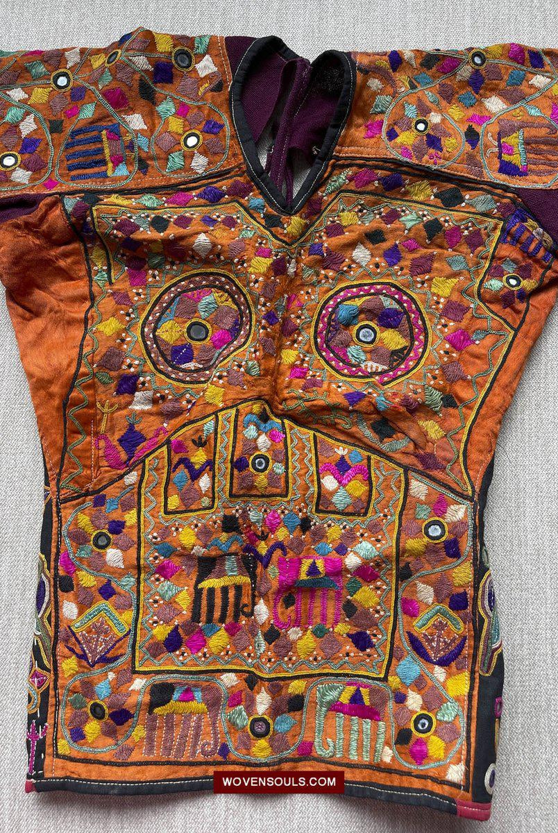 1552 Superb Choli Blouse - Vintage Rabari Embroidery on Mashru cloth Gujarat-WOVENSOULS-Antique-Vintage-Textiles-Art-Decor
