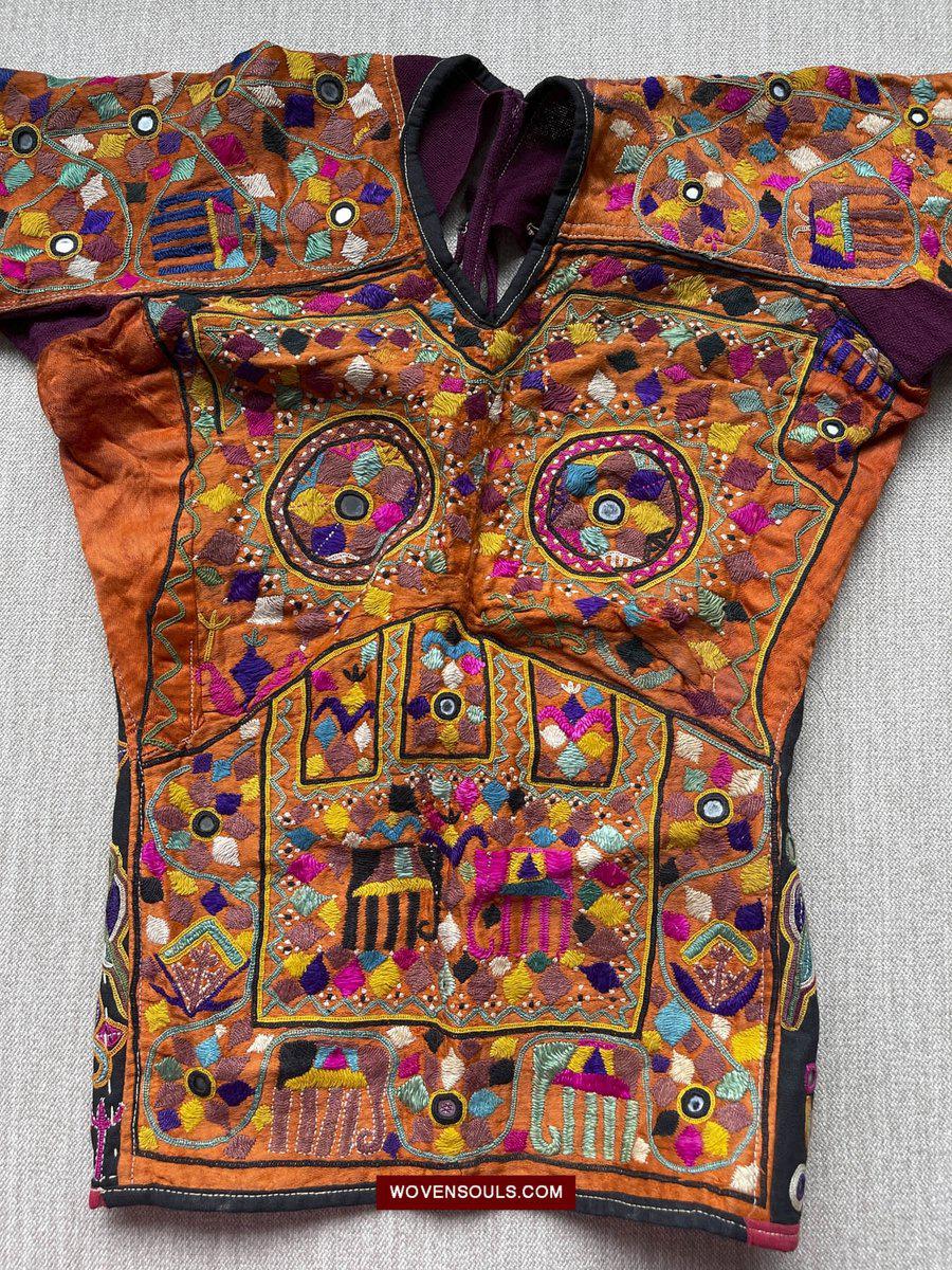 1552 Superb Choli Blouse - Vintage Rabari Embroidery on Mashru cloth Gujarat-WOVENSOULS-Antique-Vintage-Textiles-Art-Decor