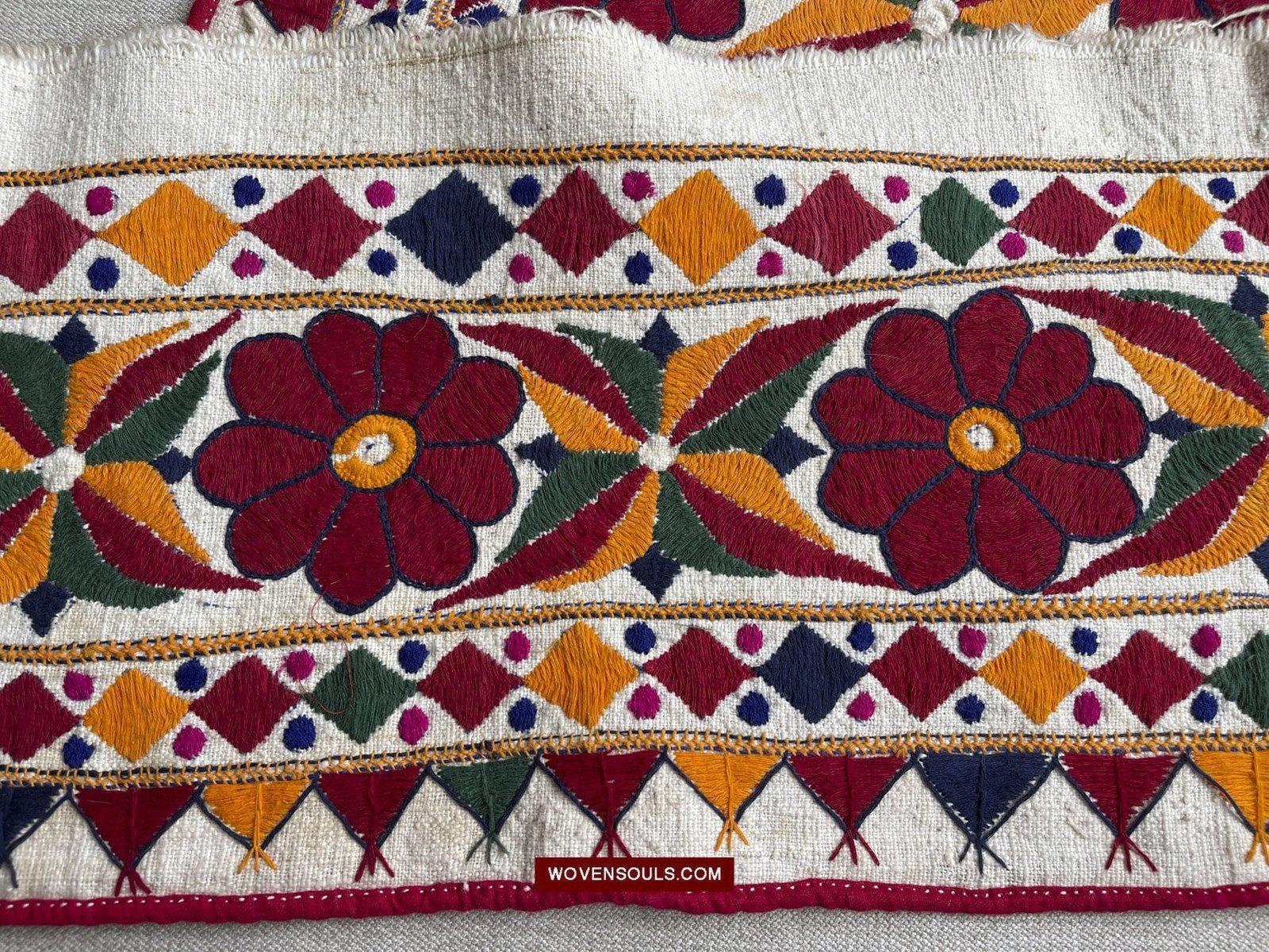 1553 Long Vintage White Panel with Embroidery from Gujarat-WOVENSOULS-Antique-Vintage-Textiles-Art-Decor