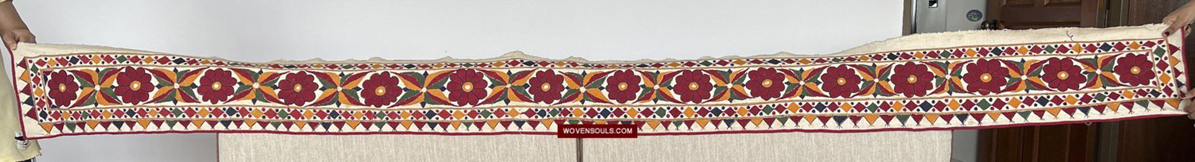 1553 Long Vintage White Panel with Embroidery from Gujarat-WOVENSOULS-Antique-Vintage-Textiles-Art-Decor