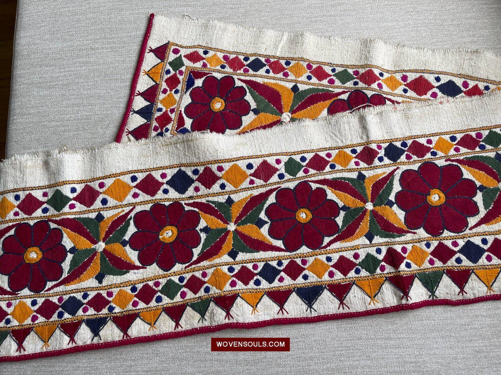 1553 Long Vintage White Panel with Embroidery from Gujarat-WOVENSOULS-Antique-Vintage-Textiles-Art-Decor