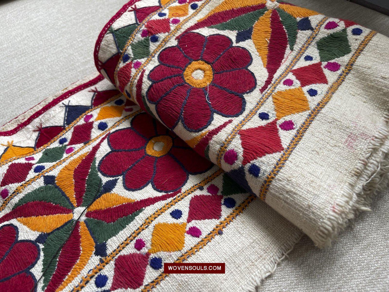 1553 Long Vintage White Panel with Embroidery from Gujarat-WOVENSOULS-Antique-Vintage-Textiles-Art-Decor