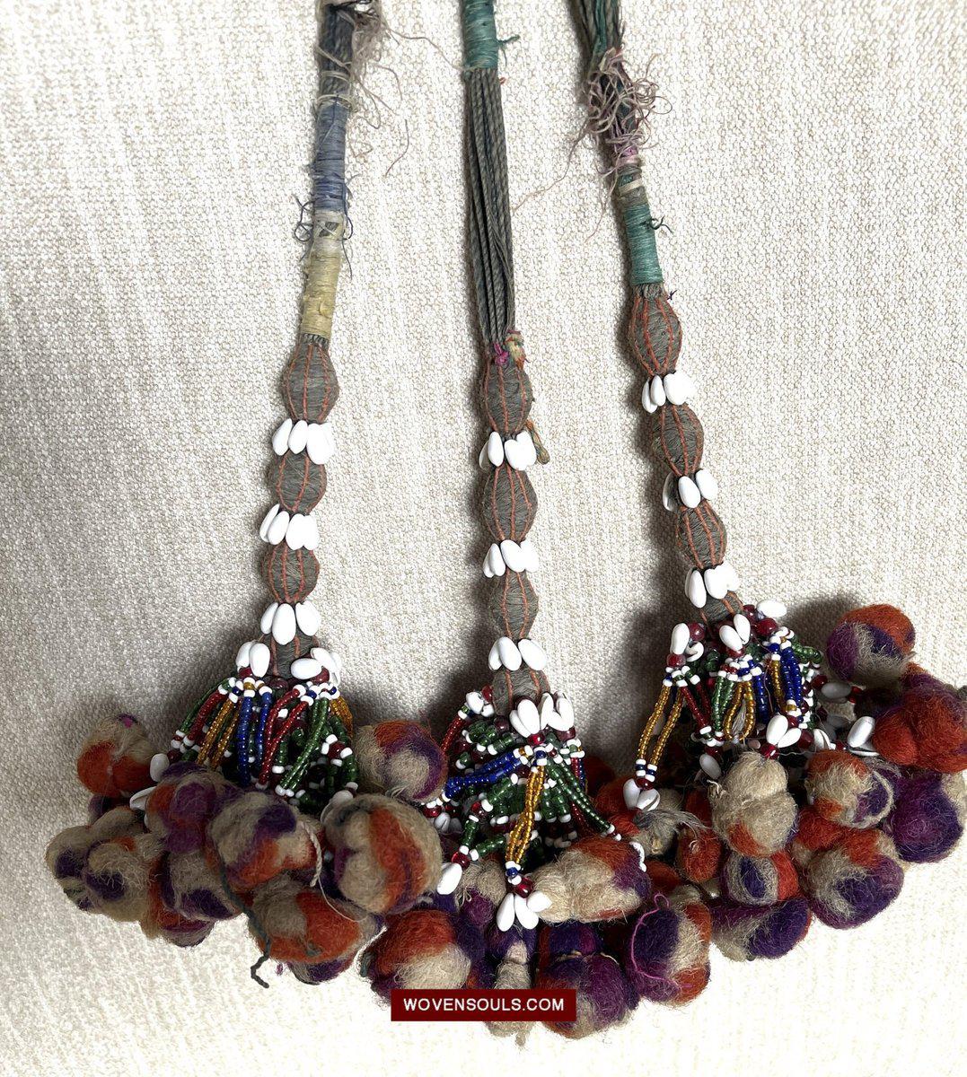 1554 Rare Vintage Beaded Camel Wool Tassels-WOVENSOULS-Antique-Vintage-Textiles-Art-Decor