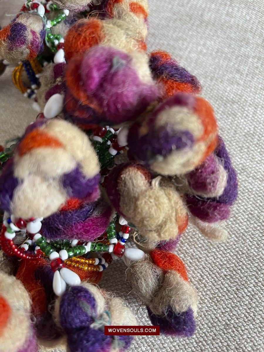 1554 Rare Vintage Beaded Camel Wool Tassels-WOVENSOULS-Antique-Vintage-Textiles-Art-Decor