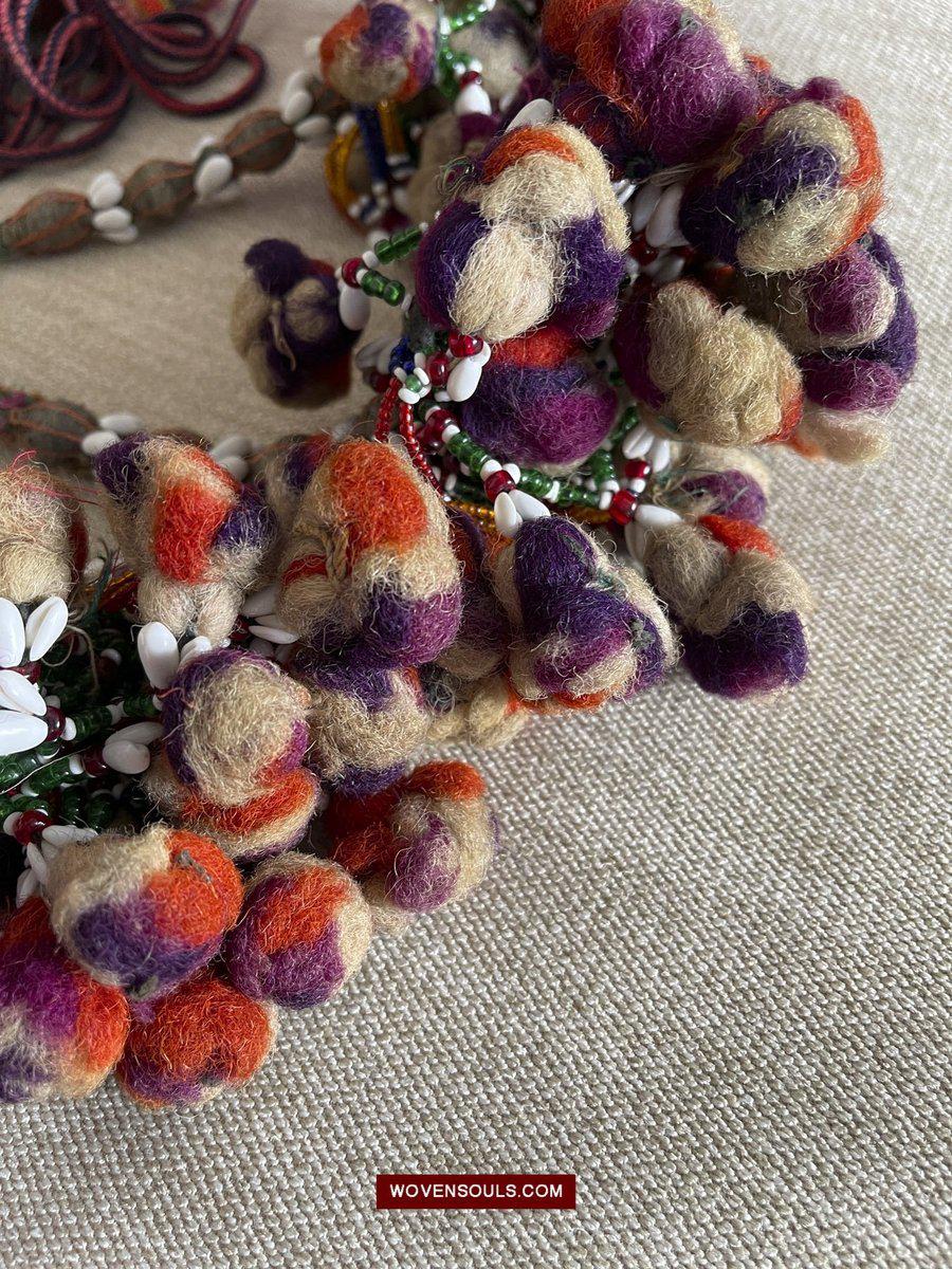 1554 Rare Vintage Beaded Camel Wool Tassels-WOVENSOULS-Antique-Vintage-Textiles-Art-Decor