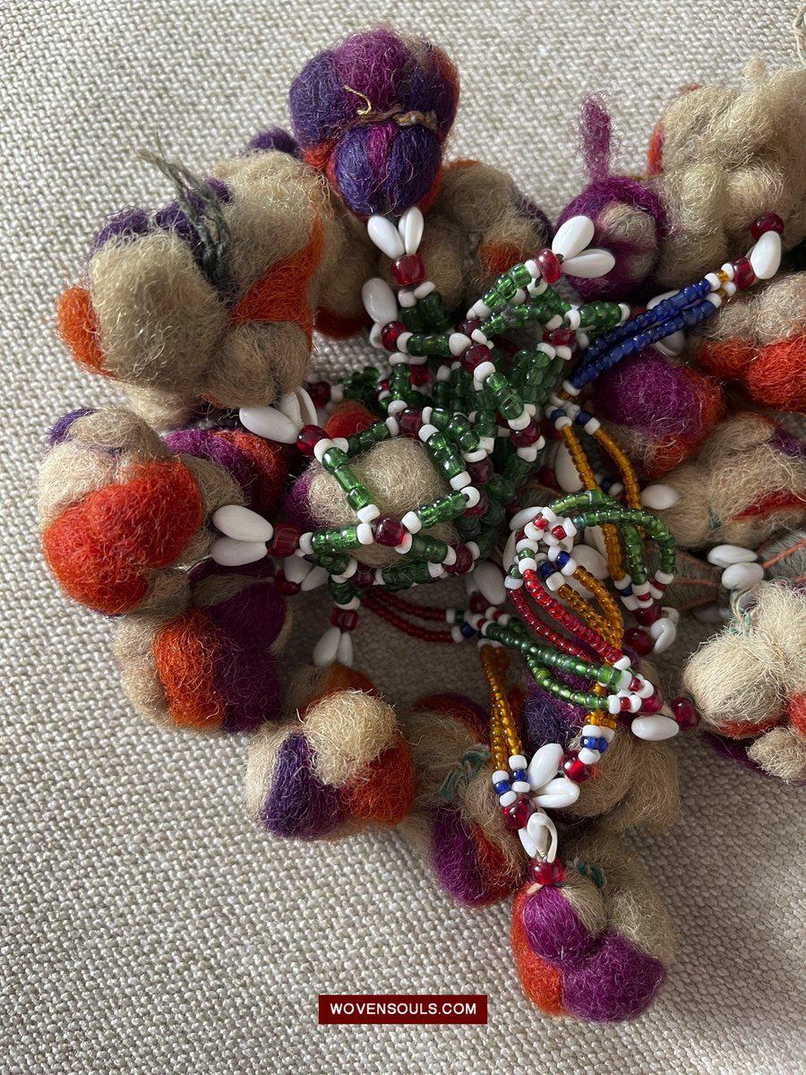 1554 Rare Vintage Beaded Camel Wool Tassels-WOVENSOULS-Antique-Vintage-Textiles-Art-Decor