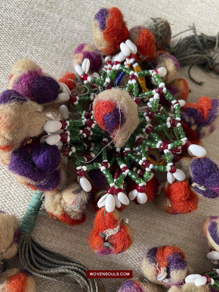 1554 Rare Vintage Beaded Camel Wool Tassels-WOVENSOULS-Antique-Vintage-Textiles-Art-Decor