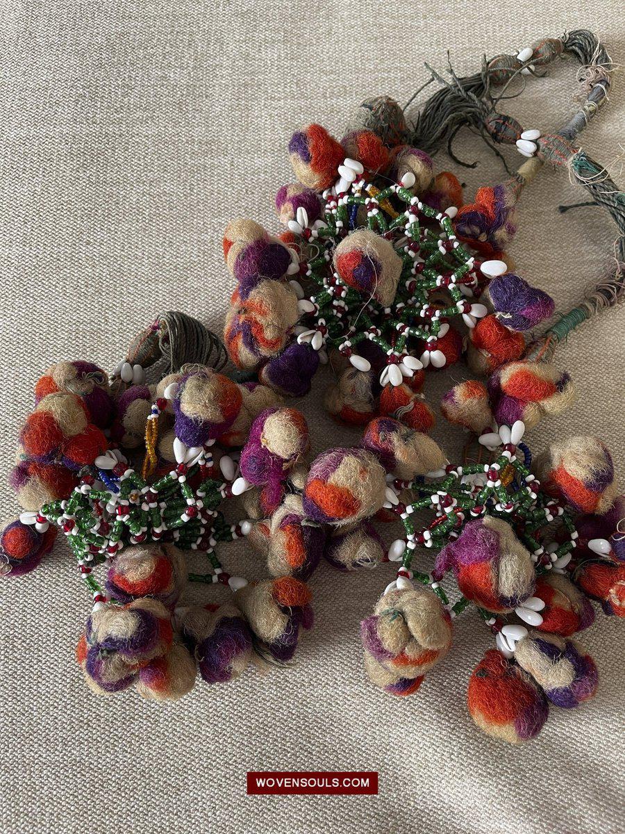 1554 Rare Vintage Beaded Camel Wool Tassels-WOVENSOULS-Antique-Vintage-Textiles-Art-Decor