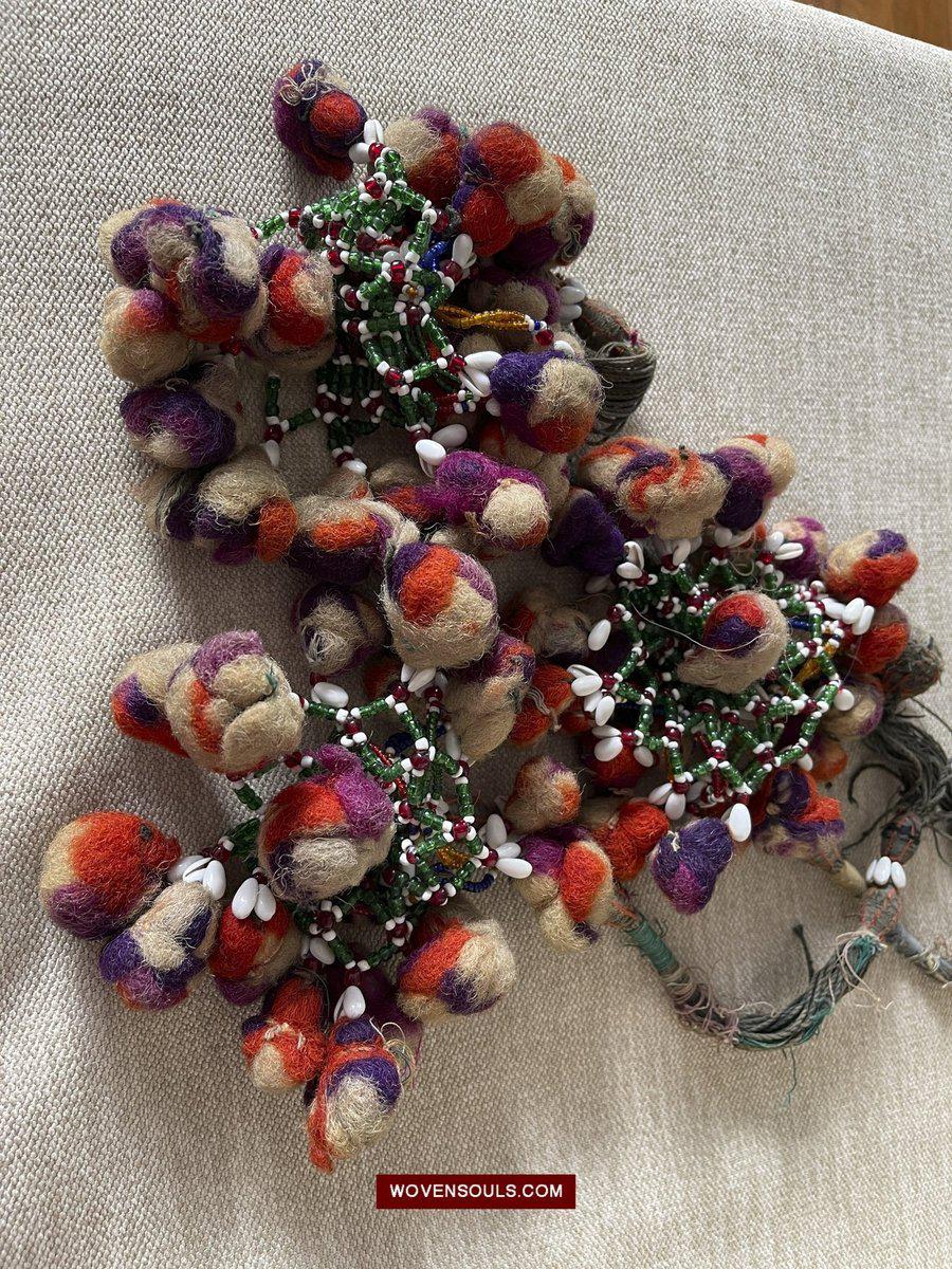 1554 Rare Vintage Beaded Camel Wool Tassels-WOVENSOULS-Antique-Vintage-Textiles-Art-Decor
