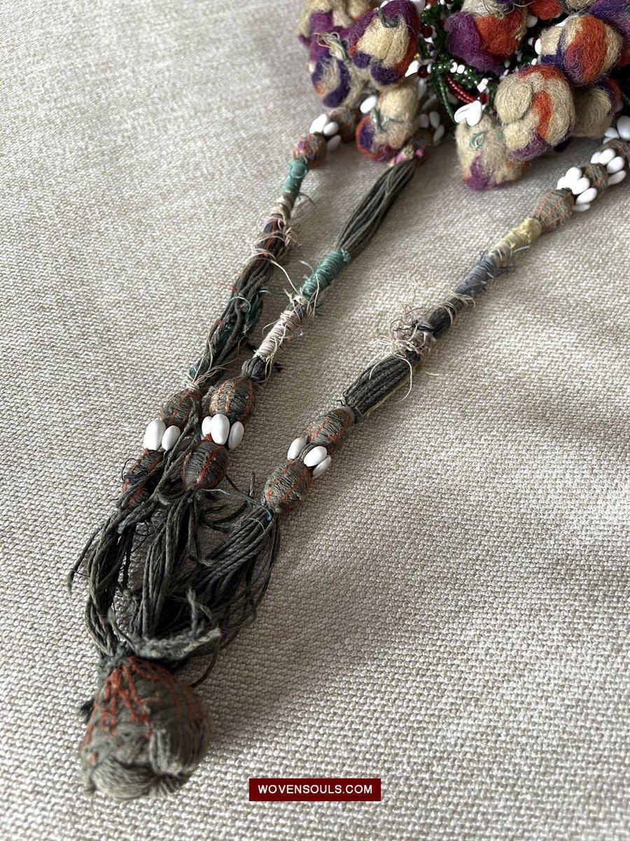 1554 Rare Vintage Beaded Camel Wool Tassels-WOVENSOULS-Antique-Vintage-Textiles-Art-Decor