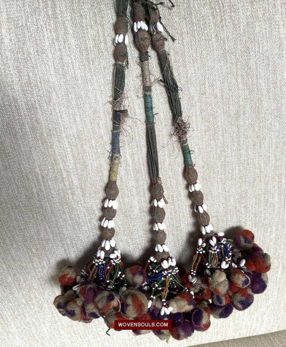 1554 Rare Vintage Beaded Camel Wool Tassels-WOVENSOULS-Antique-Vintage-Textiles-Art-Decor