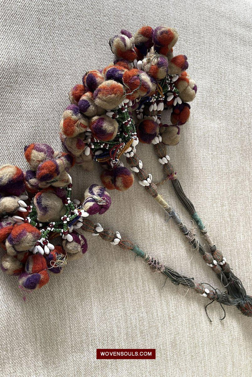1554 Rare Vintage Beaded Camel Wool Tassels-WOVENSOULS-Antique-Vintage-Textiles-Art-Decor