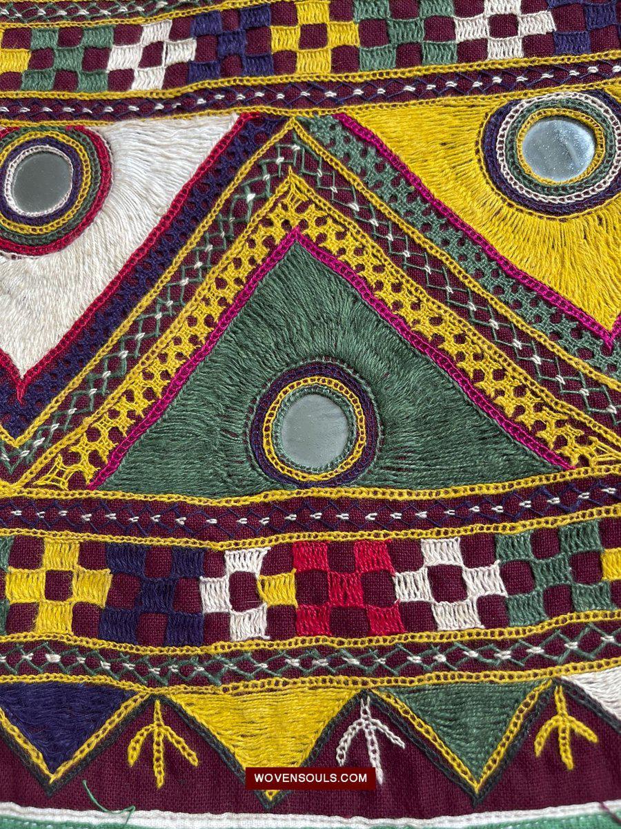 1555 Long Vintage Red Panel with Embroidery from Gujarat-WOVENSOULS-Antique-Vintage-Textiles-Art-Decor