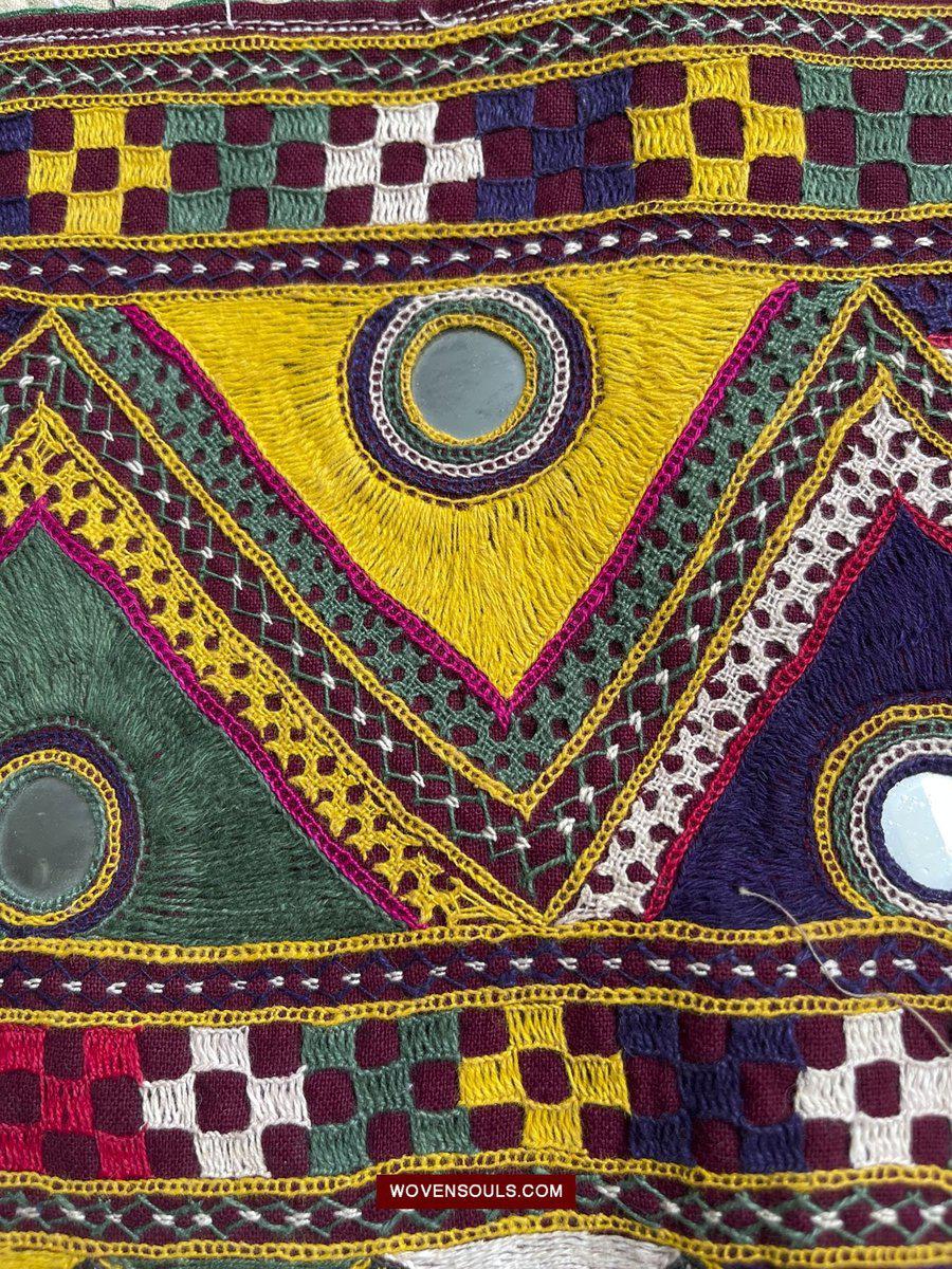 1555 Long Vintage Red Panel with Embroidery from Gujarat-WOVENSOULS-Antique-Vintage-Textiles-Art-Decor