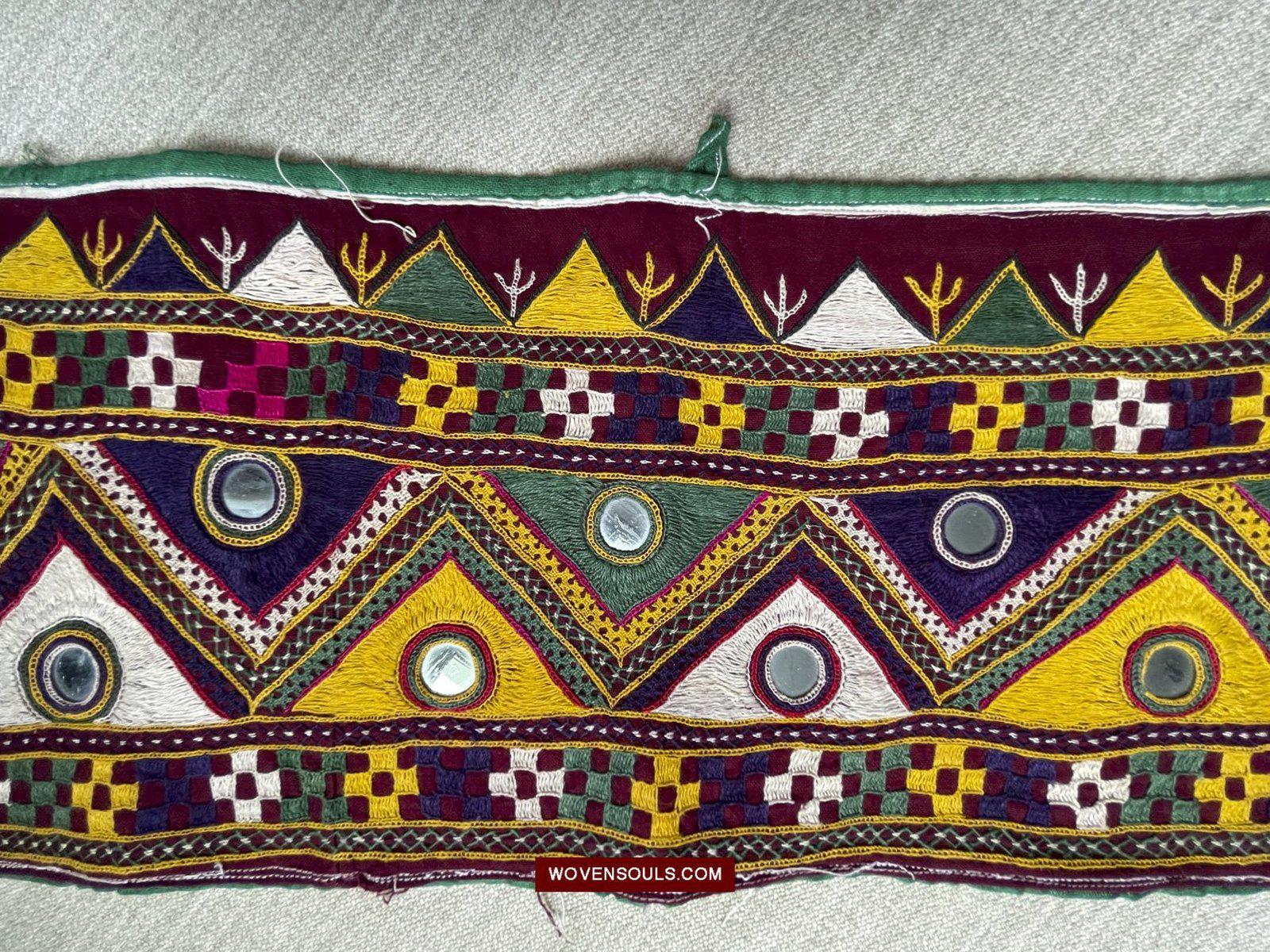 1555 Long Vintage Red Panel with Embroidery from Gujarat-WOVENSOULS-Antique-Vintage-Textiles-Art-Decor