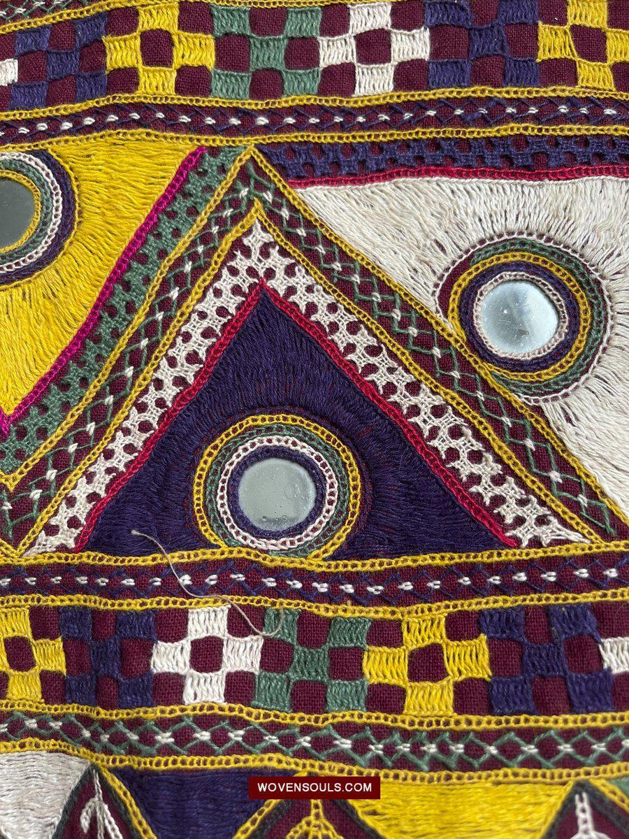 1555 Long Vintage Red Panel with Embroidery from Gujarat-WOVENSOULS-Antique-Vintage-Textiles-Art-Decor