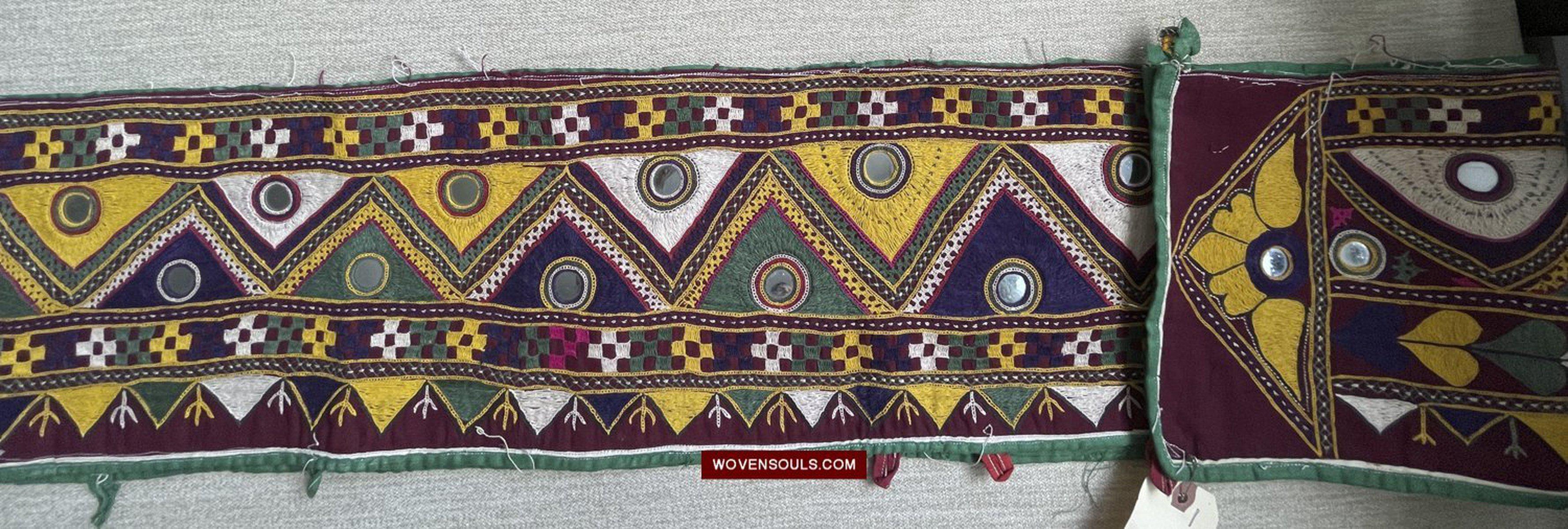 1555 Long Vintage Red Panel with Embroidery from Gujarat-WOVENSOULS-Antique-Vintage-Textiles-Art-Decor