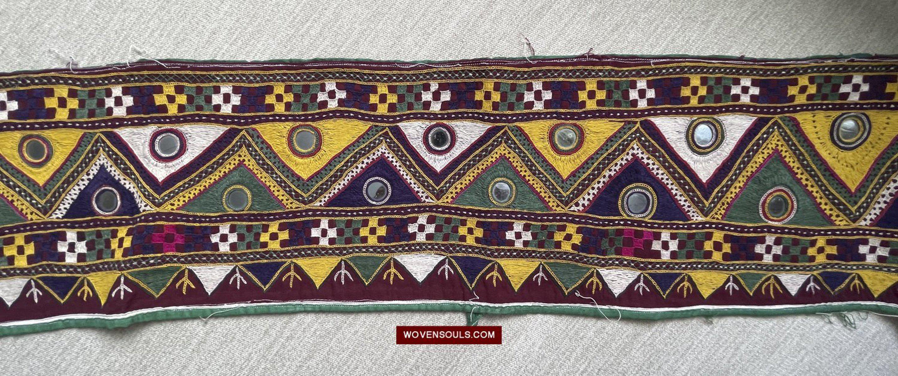 1555 Long Vintage Red Panel with Embroidery from Gujarat-WOVENSOULS-Antique-Vintage-Textiles-Art-Decor