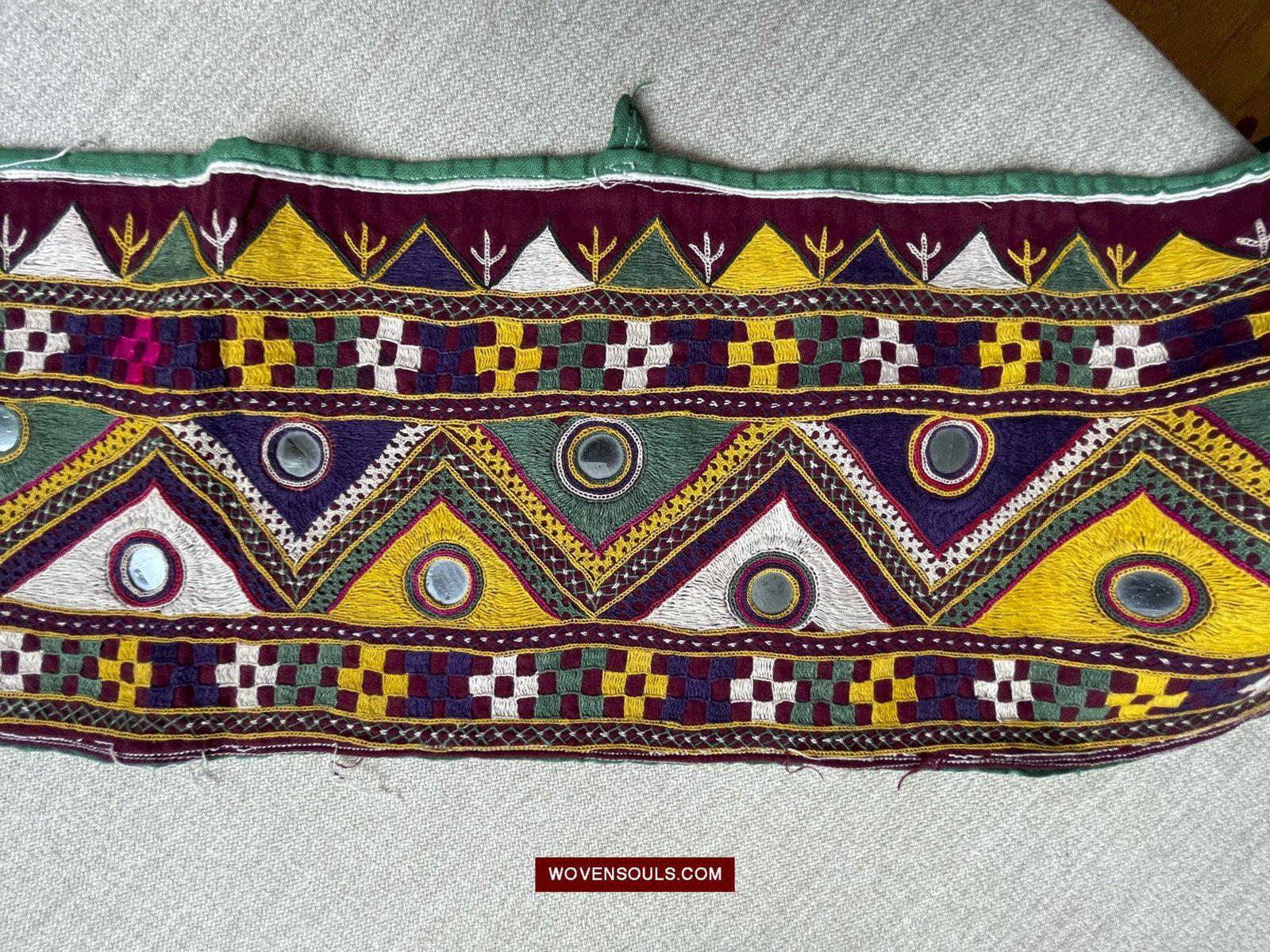 1555 Long Vintage Red Panel with Embroidery from Gujarat-WOVENSOULS-Antique-Vintage-Textiles-Art-Decor