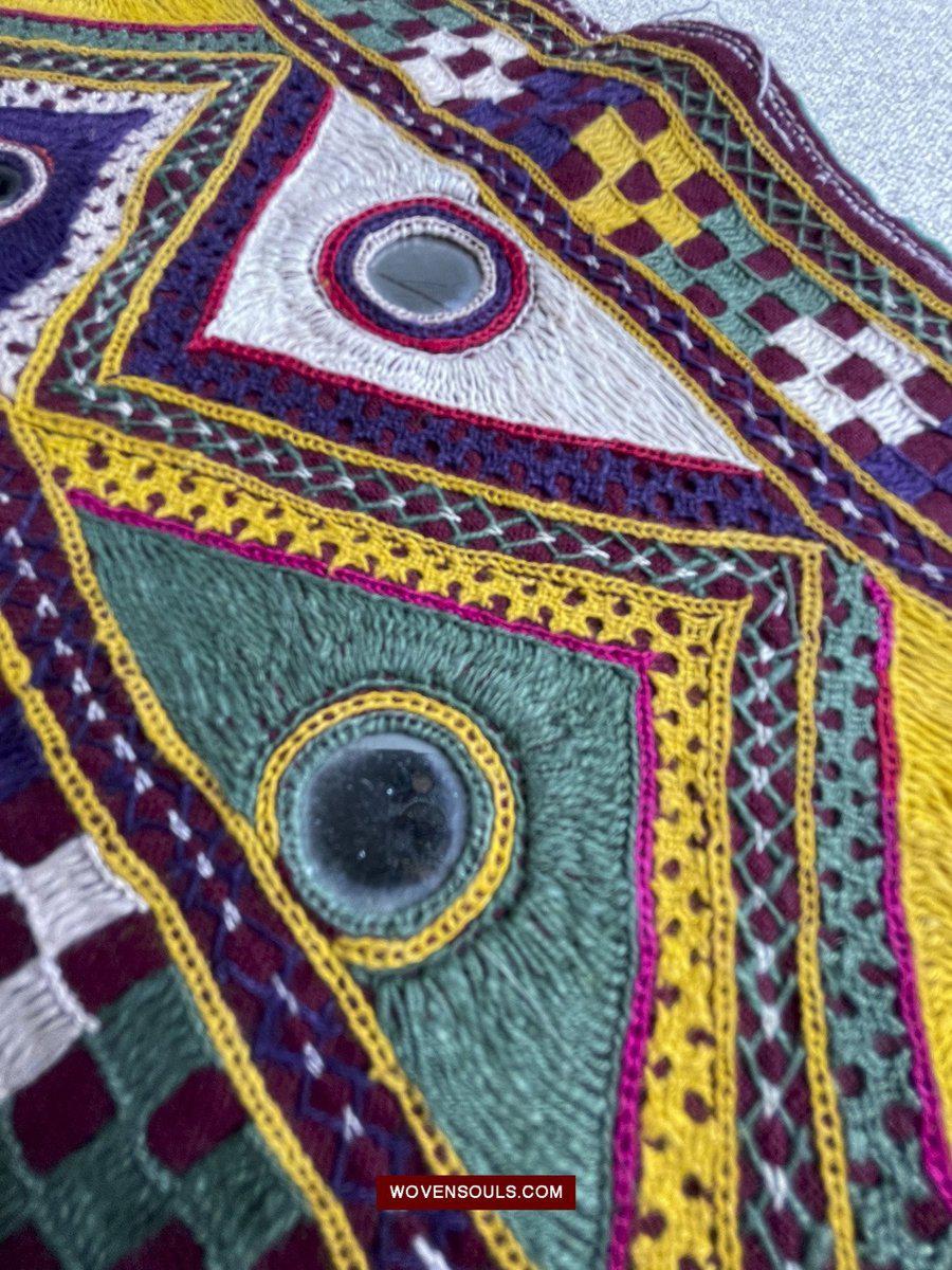 1555 Long Vintage Red Panel with Embroidery from Gujarat-WOVENSOULS-Antique-Vintage-Textiles-Art-Decor