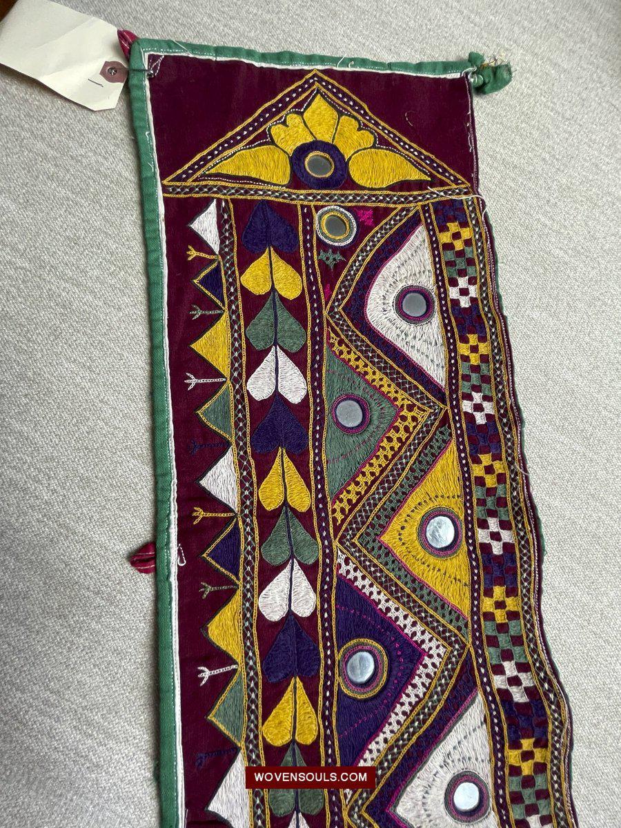 1555 Long Vintage Red Panel with Embroidery from Gujarat-WOVENSOULS-Antique-Vintage-Textiles-Art-Decor