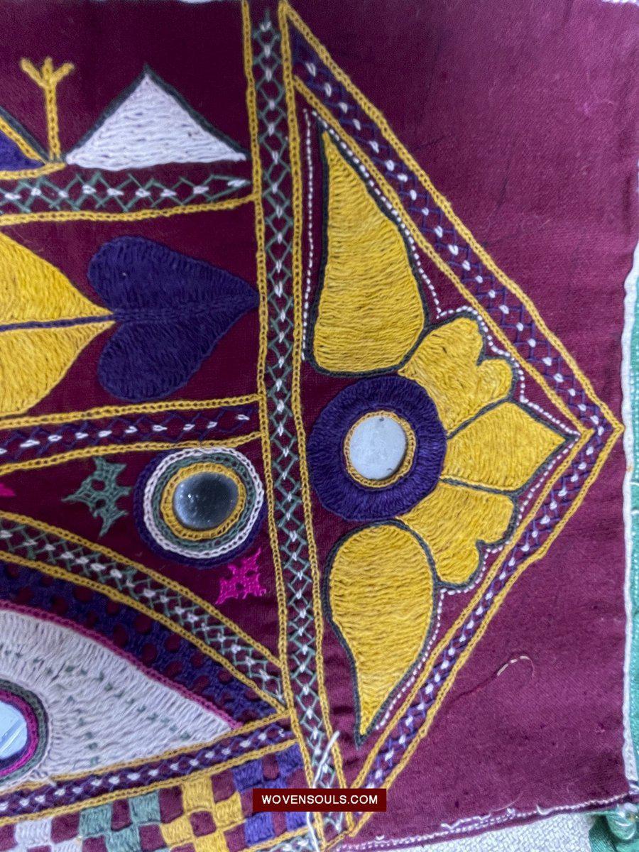 1555 Long Vintage Red Panel with Embroidery from Gujarat-WOVENSOULS-Antique-Vintage-Textiles-Art-Decor