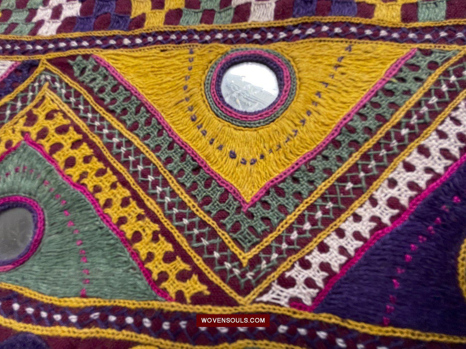 1555 Long Vintage Red Panel with Embroidery from Gujarat-WOVENSOULS-Antique-Vintage-Textiles-Art-Decor