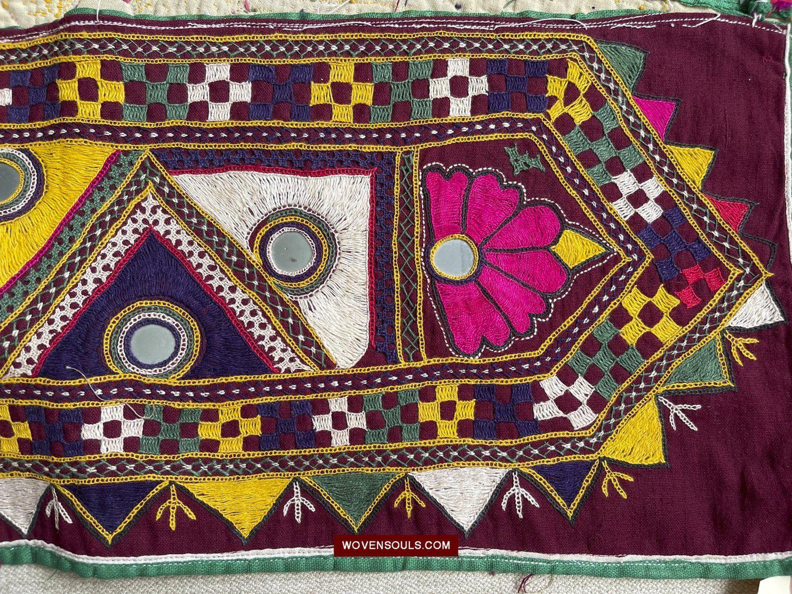 1555 Long Vintage Red Panel with Embroidery from Gujarat-WOVENSOULS-Antique-Vintage-Textiles-Art-Decor