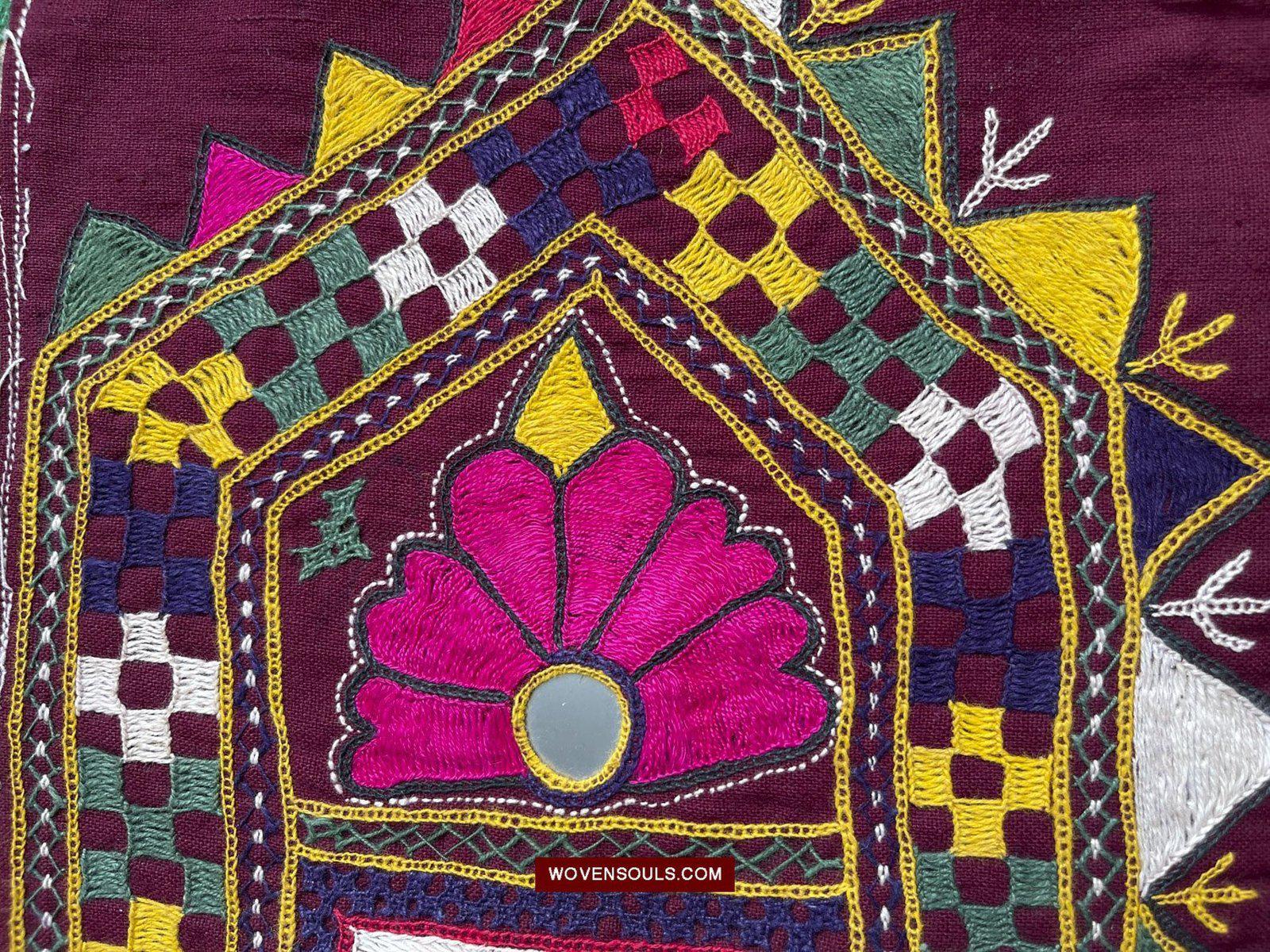 1555 Long Vintage Red Panel with Embroidery from Gujarat-WOVENSOULS-Antique-Vintage-Textiles-Art-Decor