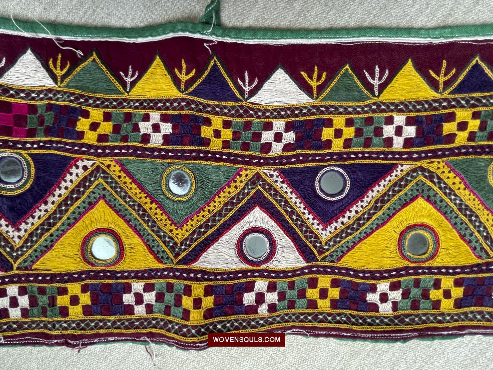 1555 Long Vintage Red Panel with Embroidery from Gujarat-WOVENSOULS-Antique-Vintage-Textiles-Art-Decor