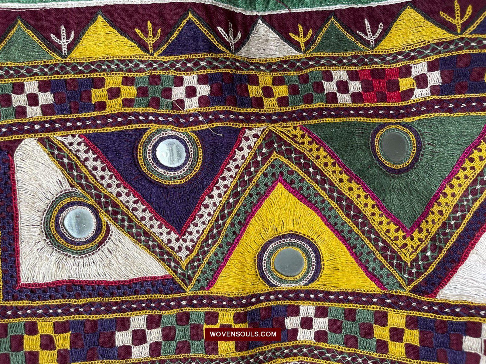 1555 Long Vintage Red Panel with Embroidery from Gujarat-WOVENSOULS-Antique-Vintage-Textiles-Art-Decor