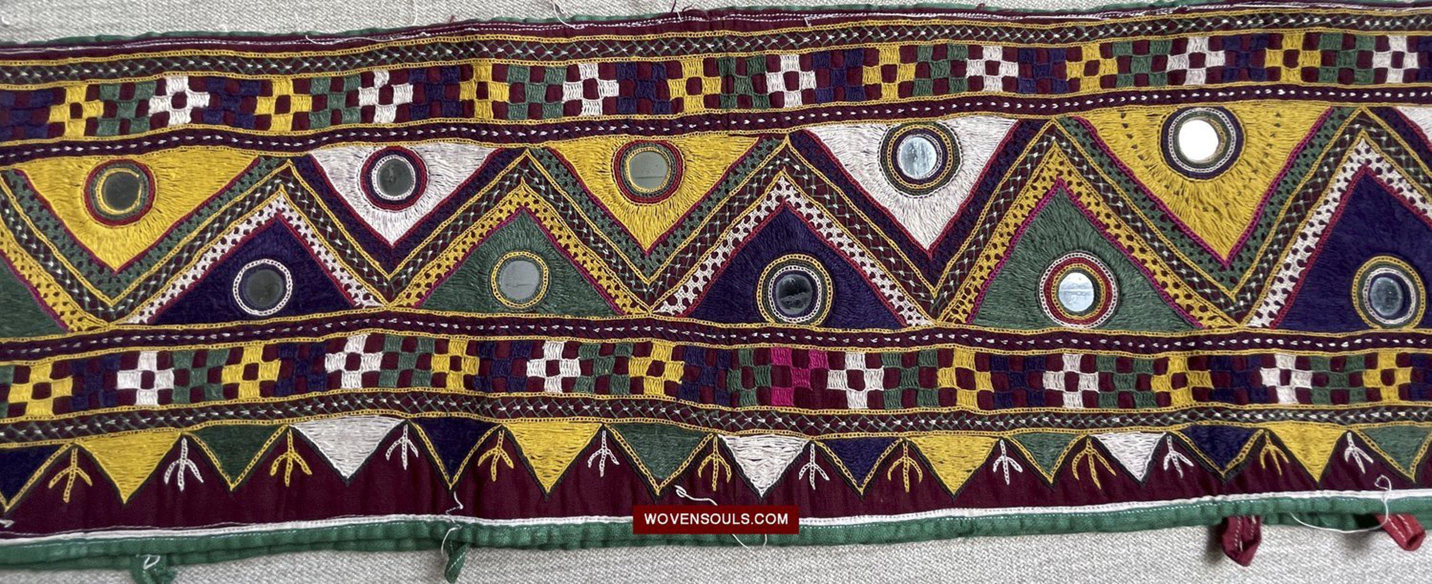 1555 Long Vintage Red Panel with Embroidery from Gujarat-WOVENSOULS-Antique-Vintage-Textiles-Art-Decor