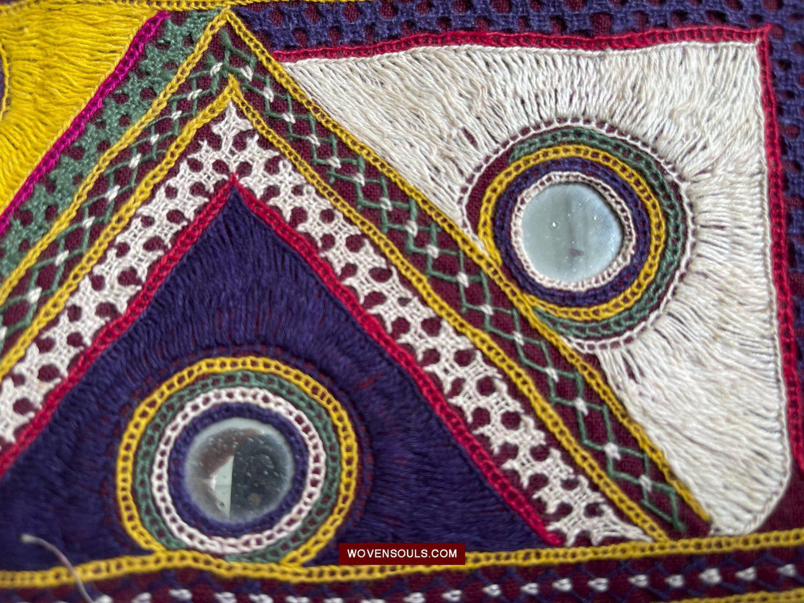 1555 Long Vintage Red Panel with Embroidery from Gujarat-WOVENSOULS-Antique-Vintage-Textiles-Art-Decor