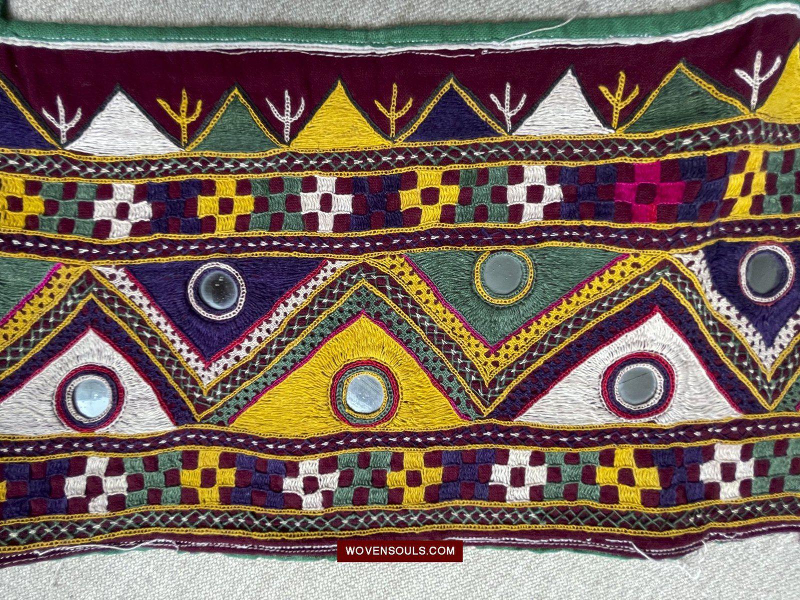 1555 Long Vintage Red Panel with Embroidery from Gujarat-WOVENSOULS-Antique-Vintage-Textiles-Art-Decor