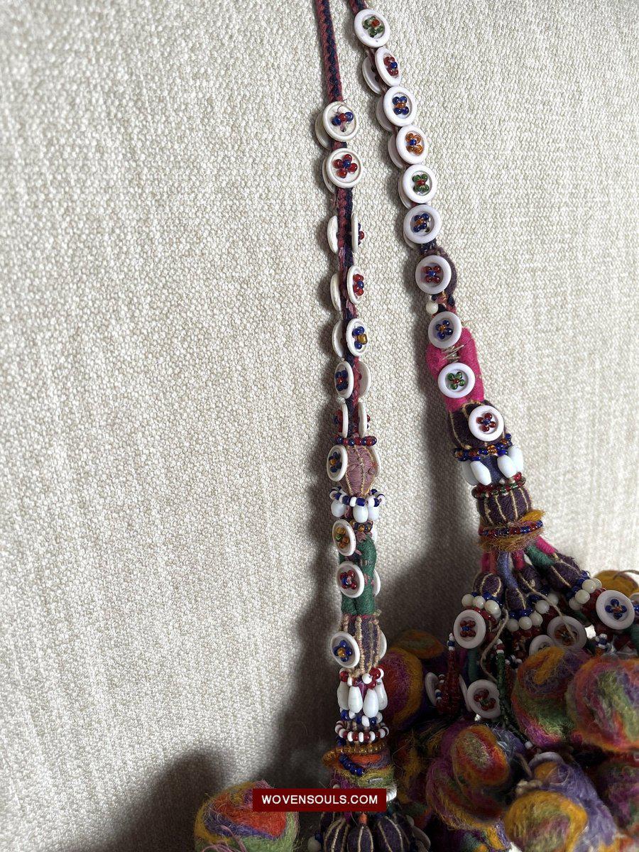 1556 Gorgeous Vintage Beaded Camel Wool Tassels-WOVENSOULS-Antique-Vintage-Textiles-Art-Decor