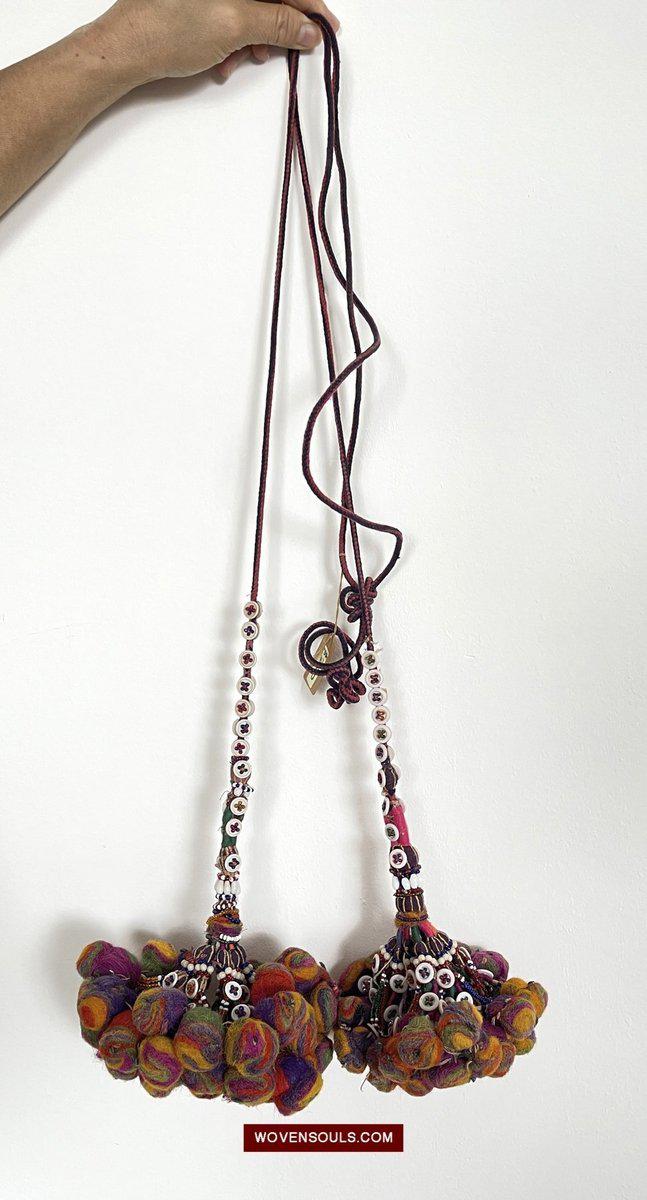 1556 Gorgeous Vintage Beaded Camel Wool Tassels-WOVENSOULS-Antique-Vintage-Textiles-Art-Decor