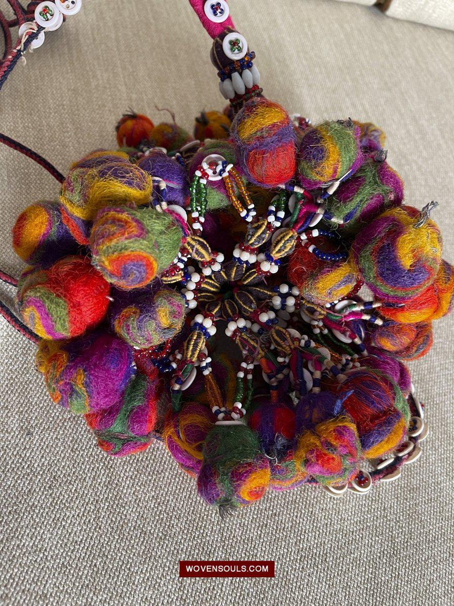 1556 Gorgeous Vintage Beaded Camel Wool Tassels-WOVENSOULS-Antique-Vintage-Textiles-Art-Decor