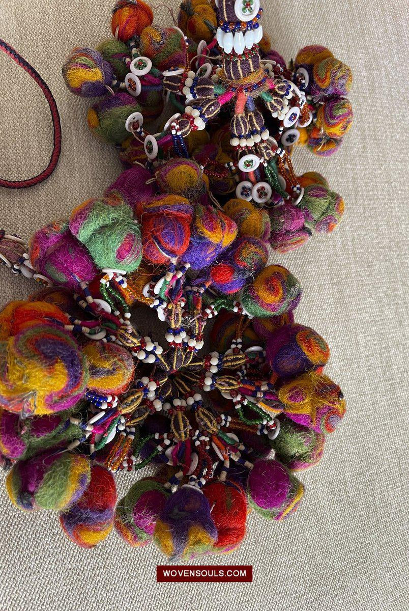 1556 Gorgeous Vintage Beaded Camel Wool Tassels-WOVENSOULS-Antique-Vintage-Textiles-Art-Decor