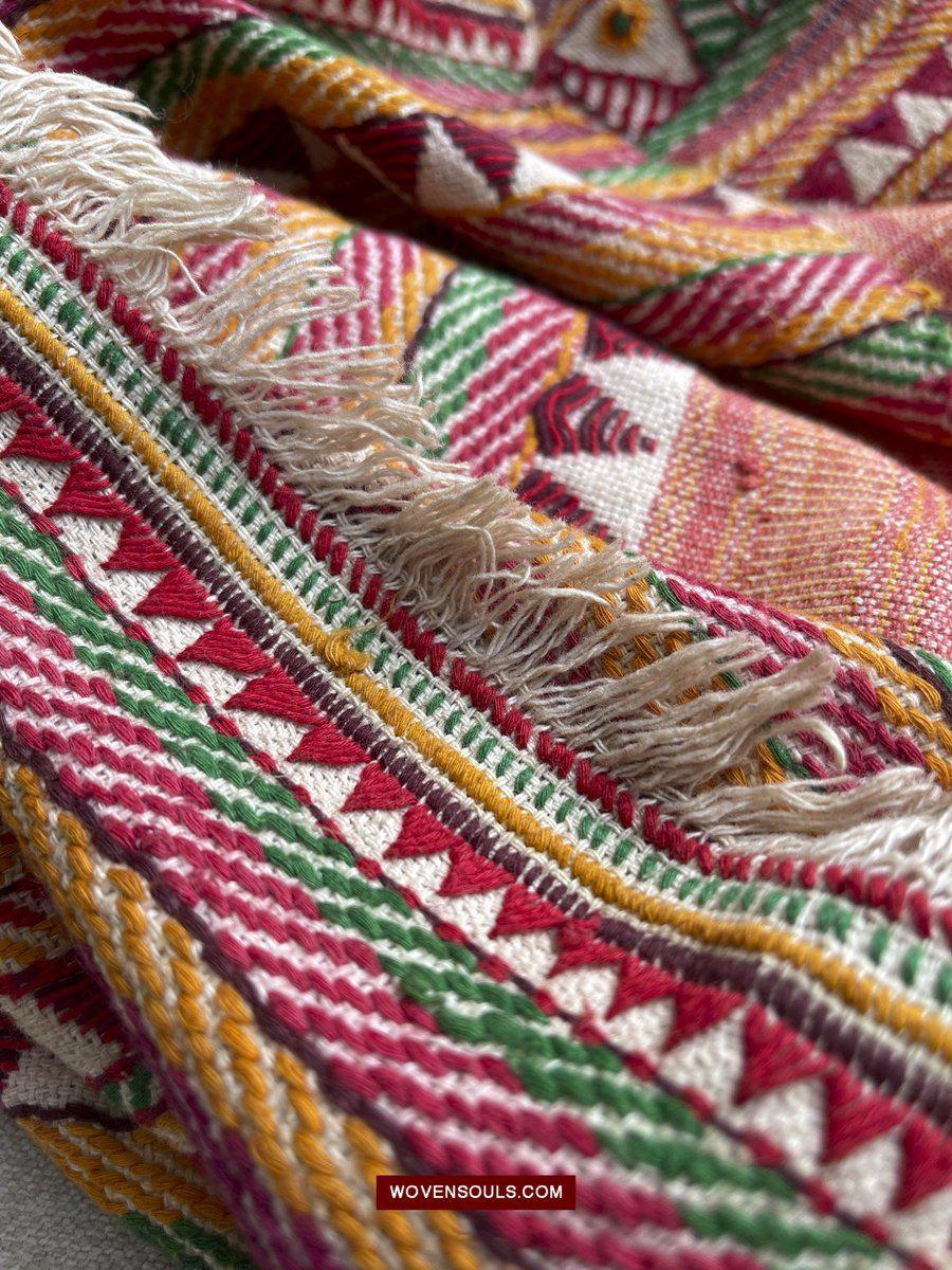 1558 SOLD Rare Vintage Orissa Odisha Gond Tribal Shawl Cotton-WOVENSOULS-Antique-Vintage-Textiles-Art-Decor