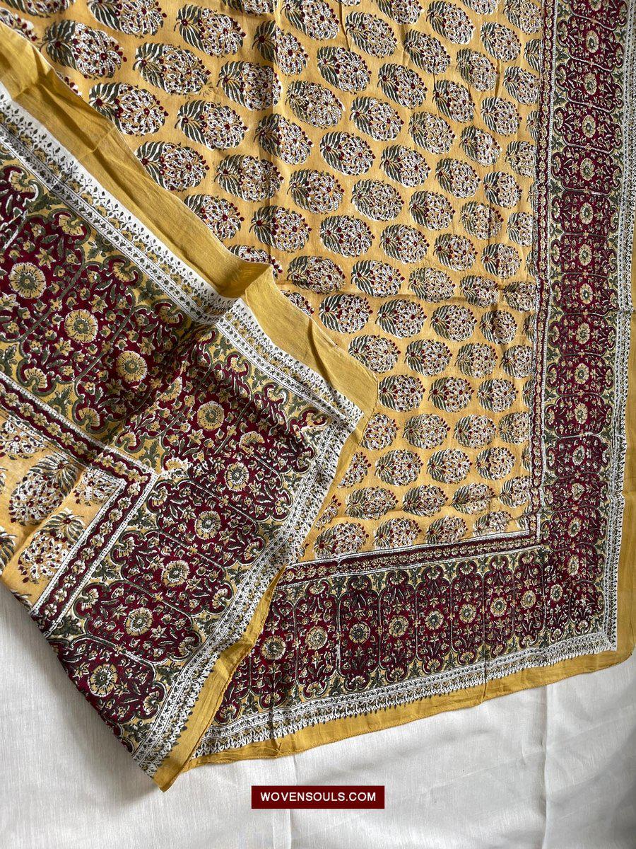 1559 Beautiful Soft Mulmul Scarf with Hand Block Printing - Indian Textile Art-WOVENSOULS-Antique-Vintage-Textiles-Art-Decor