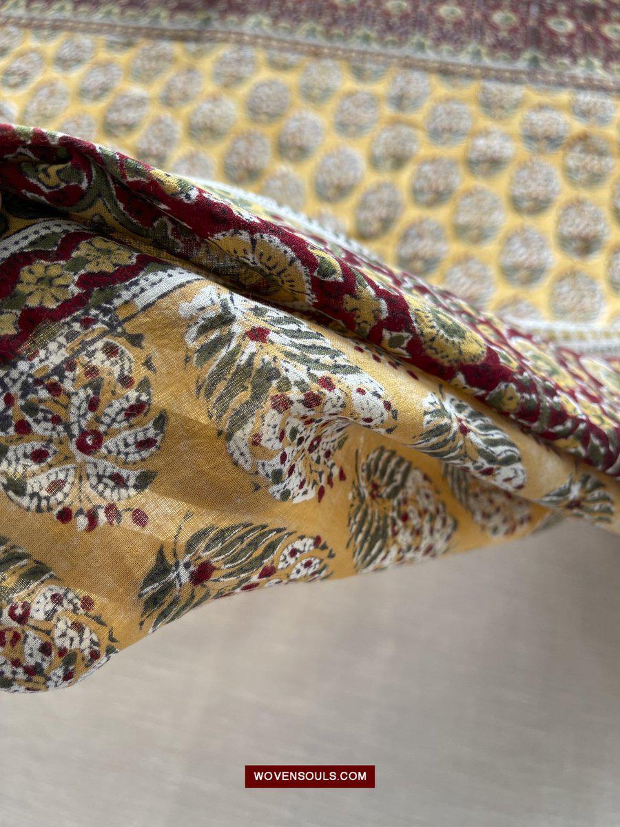 1559 Beautiful Soft Mulmul Scarf with Hand Block Printing - Indian Textile Art-WOVENSOULS-Antique-Vintage-Textiles-Art-Decor