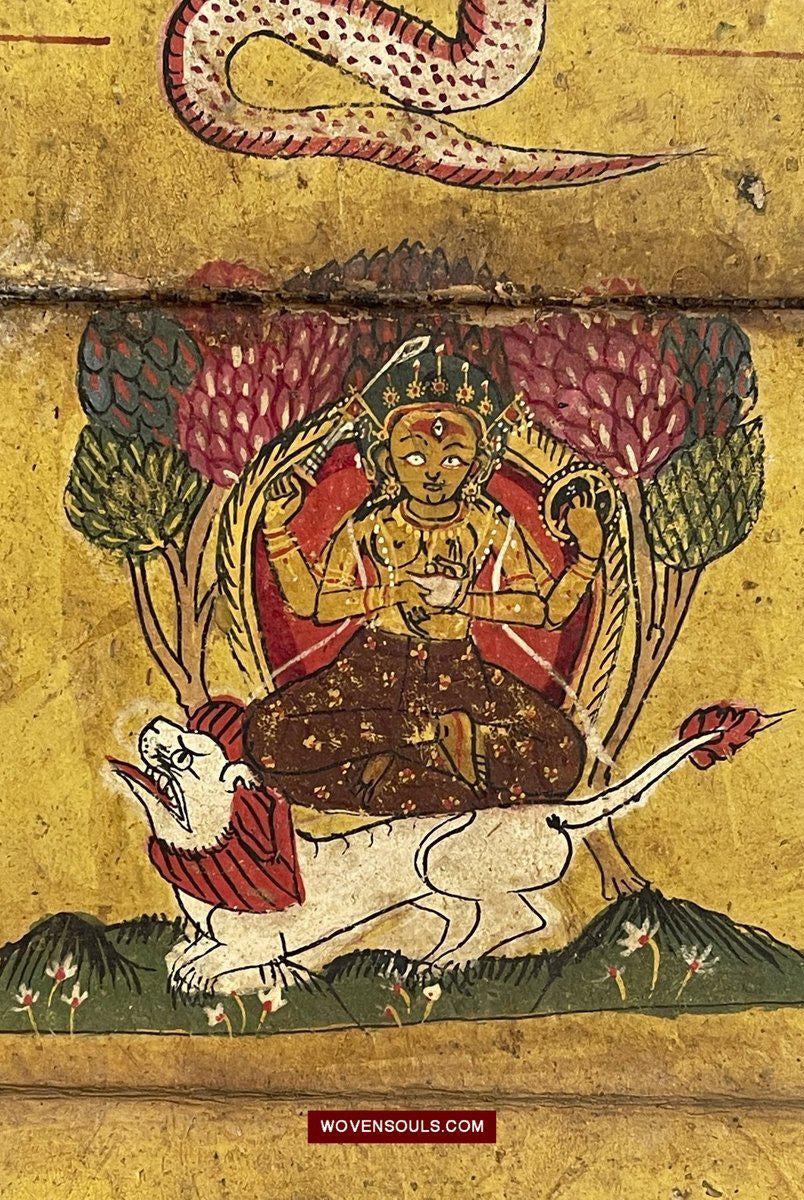 1560 Ancient Nepal Hindu Manuscript Scroll W Paintings / Nag Devi-WOVENSOULS-Antique-Vintage-Textiles-Art-Decor