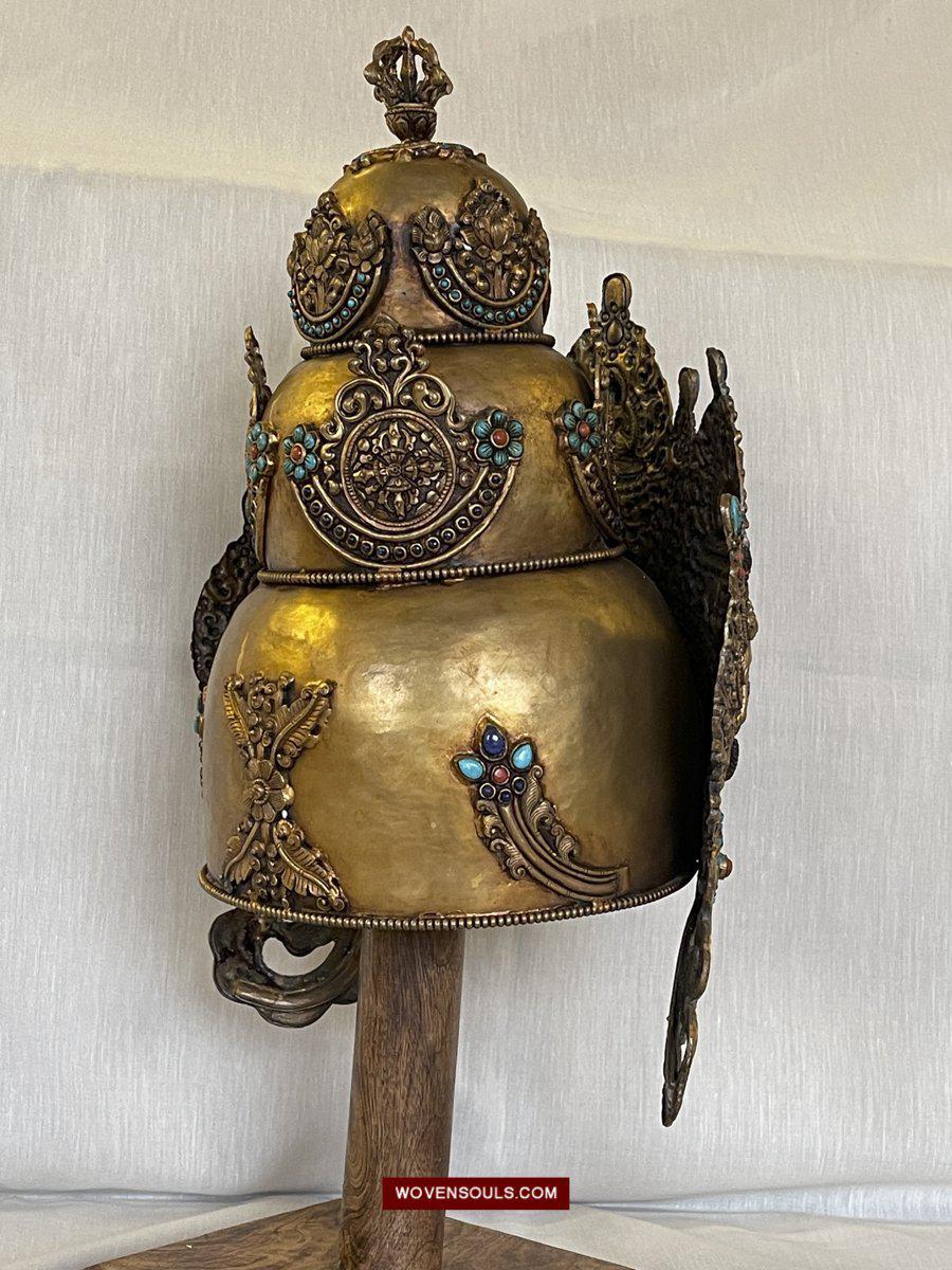 1561 SOLD - Antique Buddhist Ceremonial Crown for Lama / Priest-WOVENSOULS-Antique-Vintage-Textiles-Art-Decor