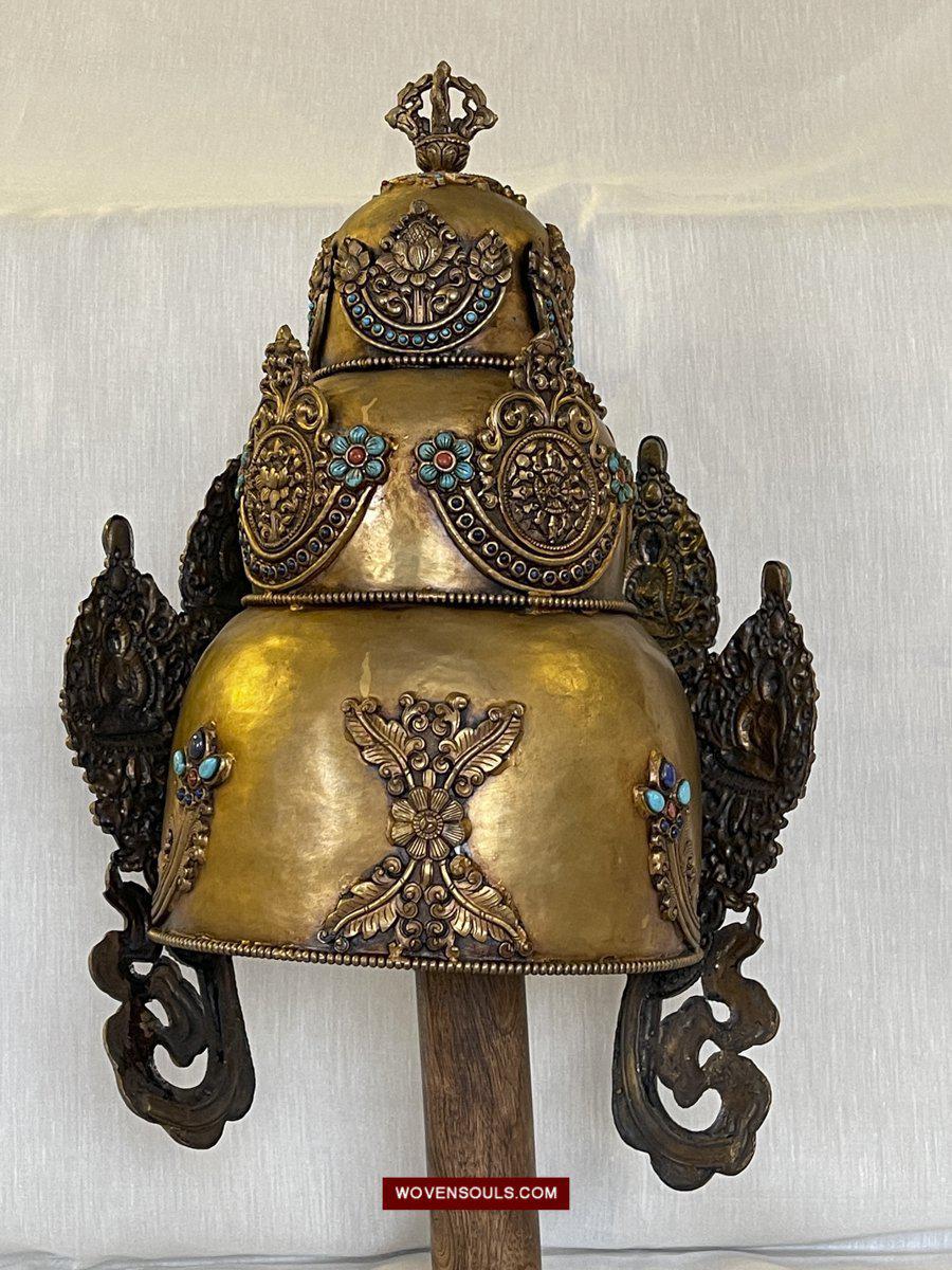 1561 SOLD - Antique Buddhist Ceremonial Crown for Lama / Priest-WOVENSOULS-Antique-Vintage-Textiles-Art-Decor
