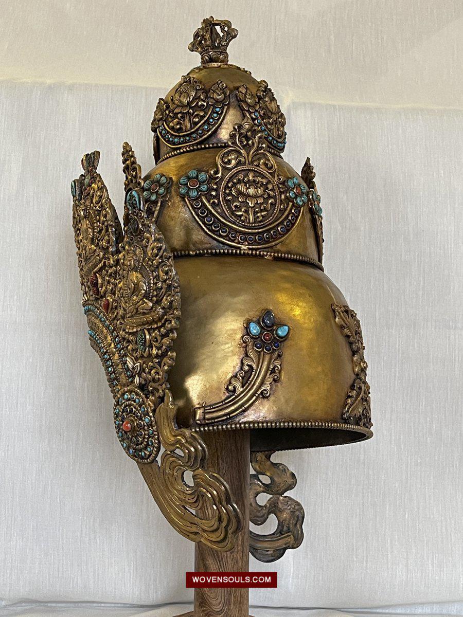1561 SOLD - Antique Buddhist Ceremonial Crown for Lama / Priest-WOVENSOULS-Antique-Vintage-Textiles-Art-Decor