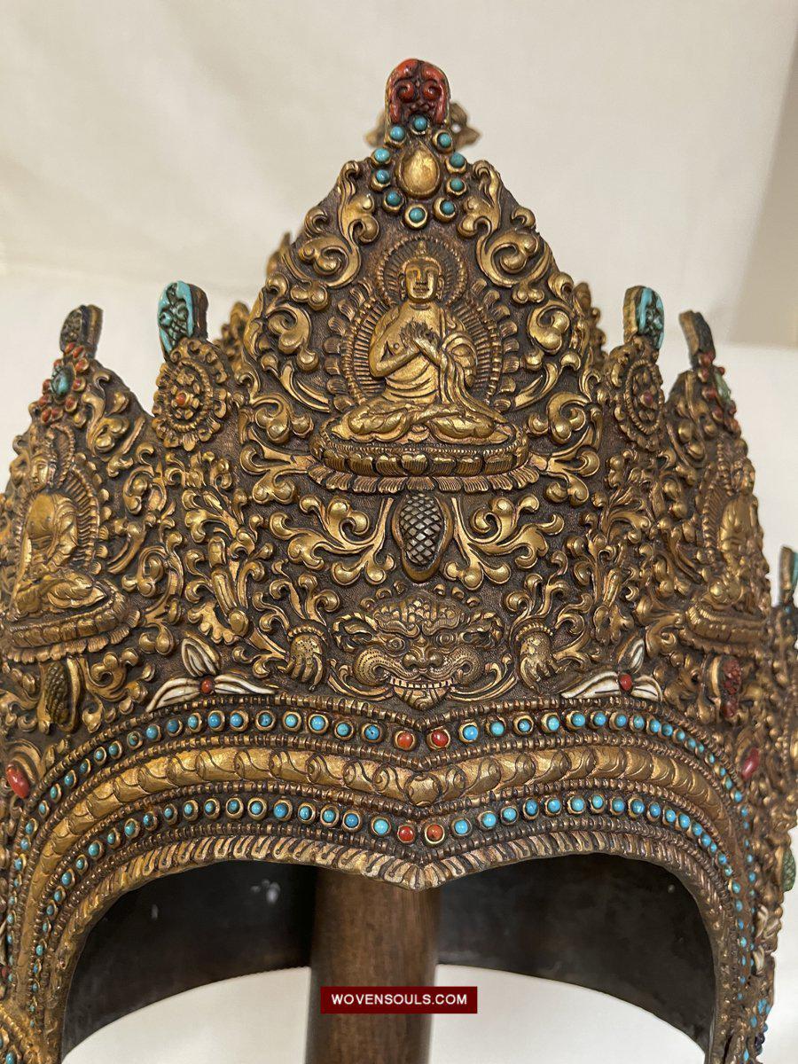 1561 SOLD - Antique Buddhist Ceremonial Crown for Lama / Priest-WOVENSOULS-Antique-Vintage-Textiles-Art-Decor